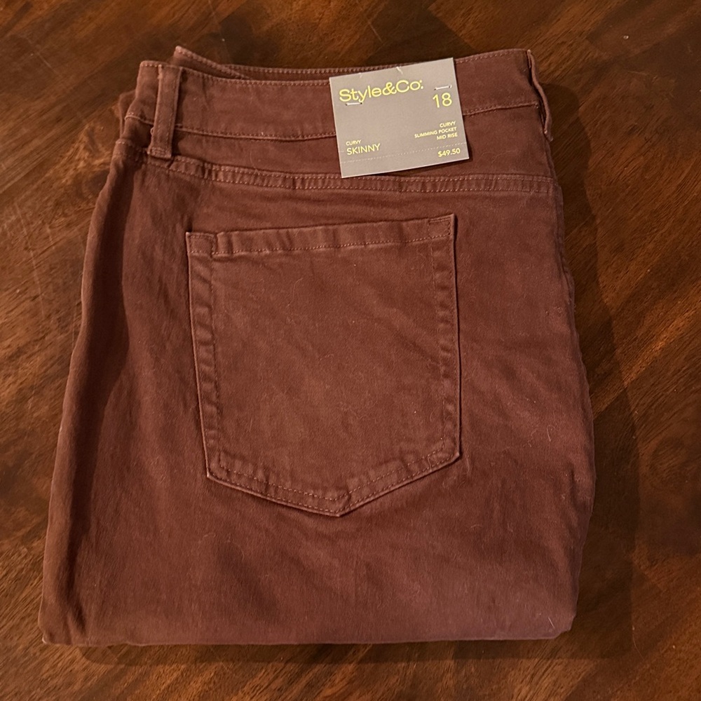 Style & Co. Curvy skinny mid rise brown jeans